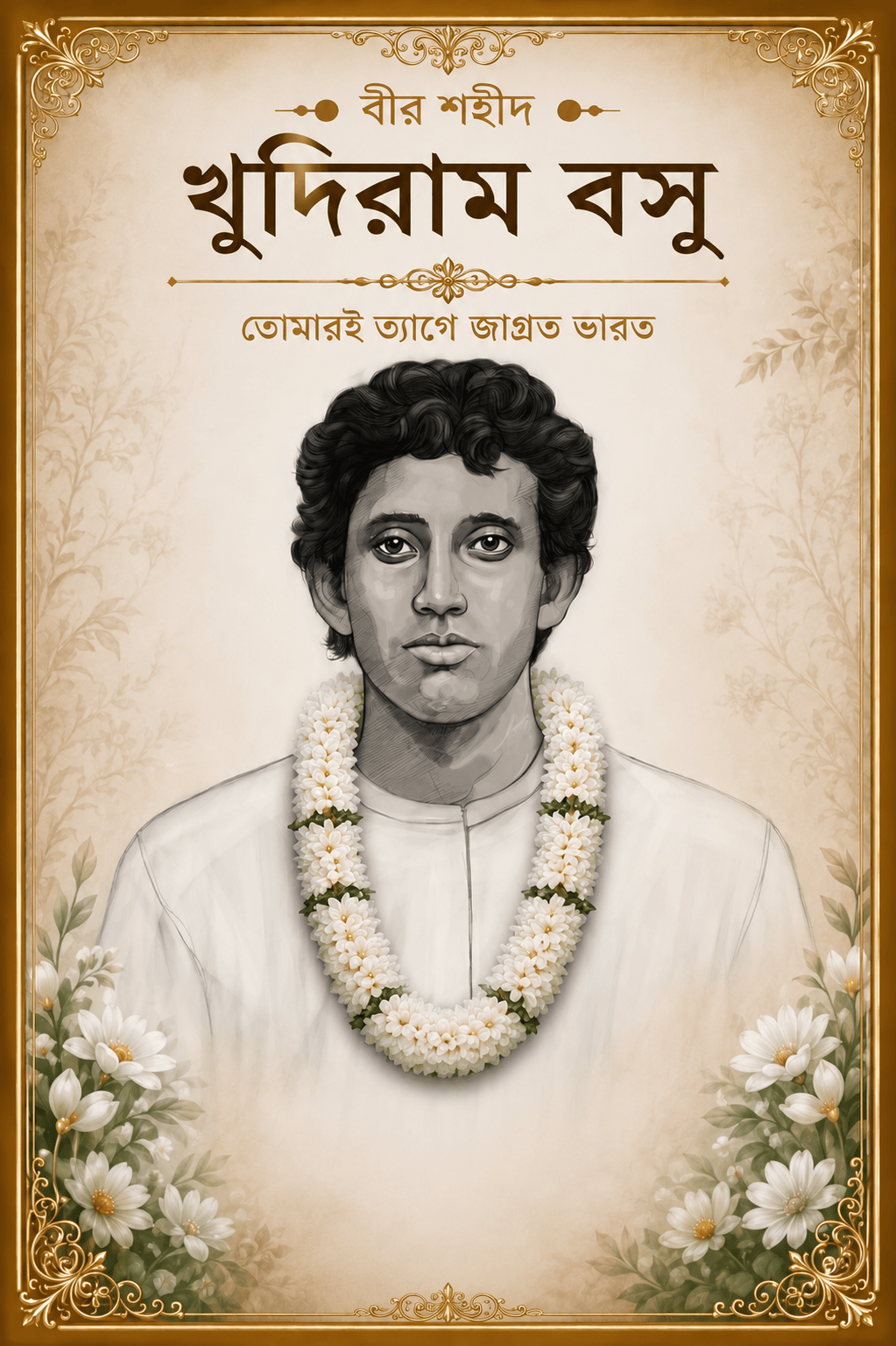 মালা পরানো শহীদ ক্ষুদিরাম বসুর প্রতিকৃতি